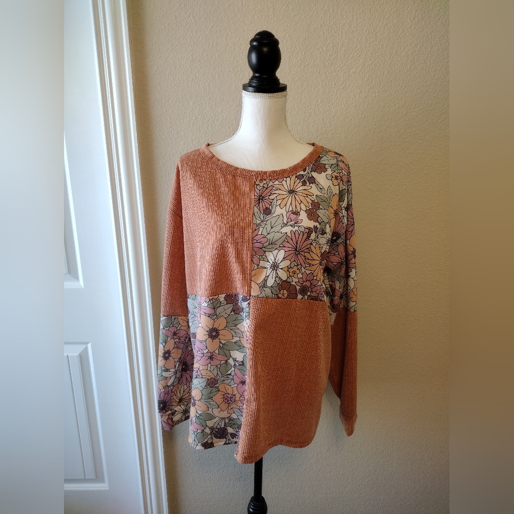 Bibi Floral Patchwork Long Sleeve Women's Top Size XL